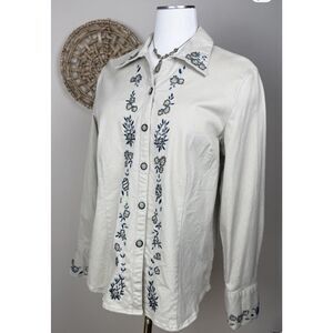 Susan Graver Boho Western Embroidered Beaded Blouse Womens M Button Front